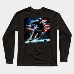 American Man Ice Hockey Player #3 Long Sleeve T-Shirt